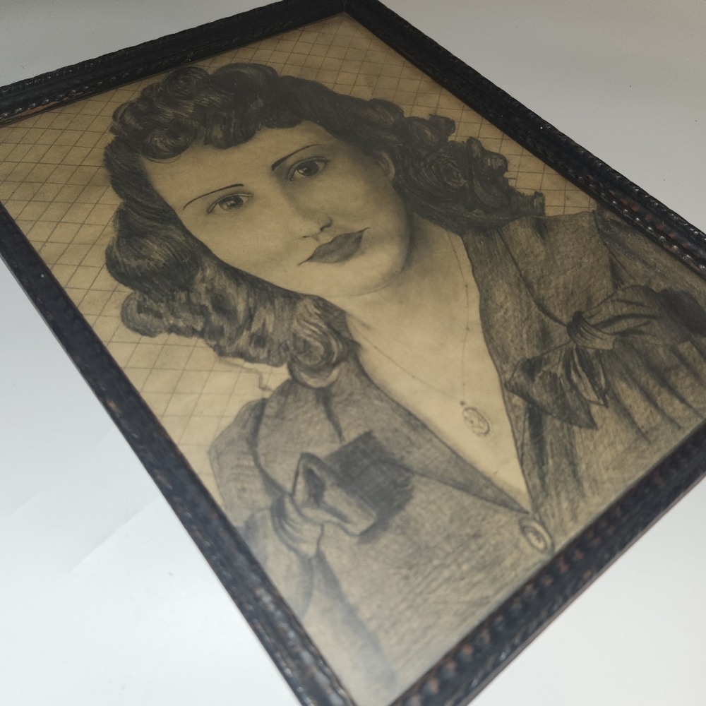 Vintage pencil Original Art work war soldier woman 10" x 13" Unsigned Portrait - Picture 15 of 15
